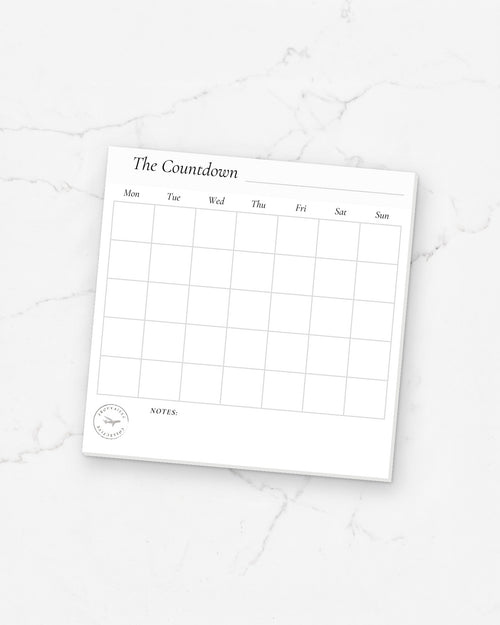 Calendar sticky note pad, 3 x 3 inch undated month-grid sticky notes for planners, on white marble