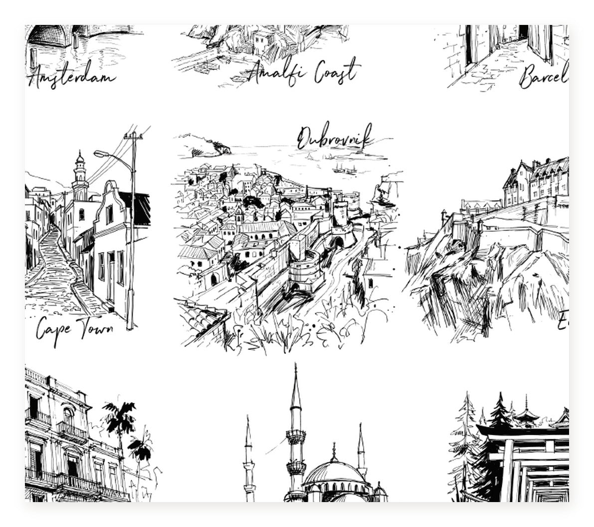 Close-up of the Cities clear sticker sheet