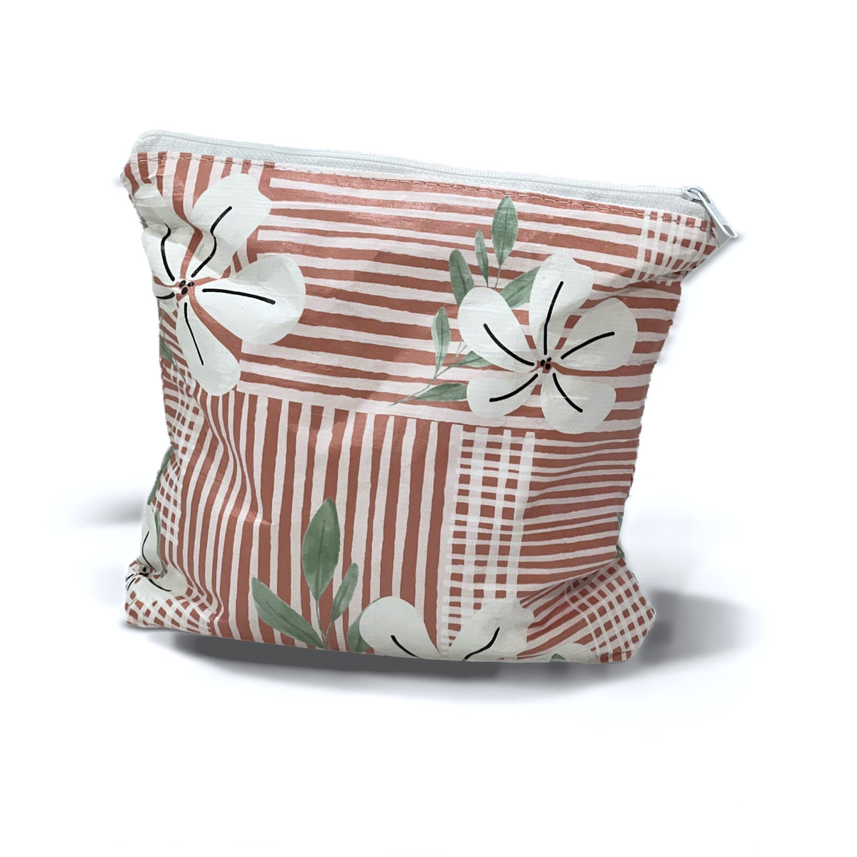 Coral Flowers Small accessory bag shown at an angle
