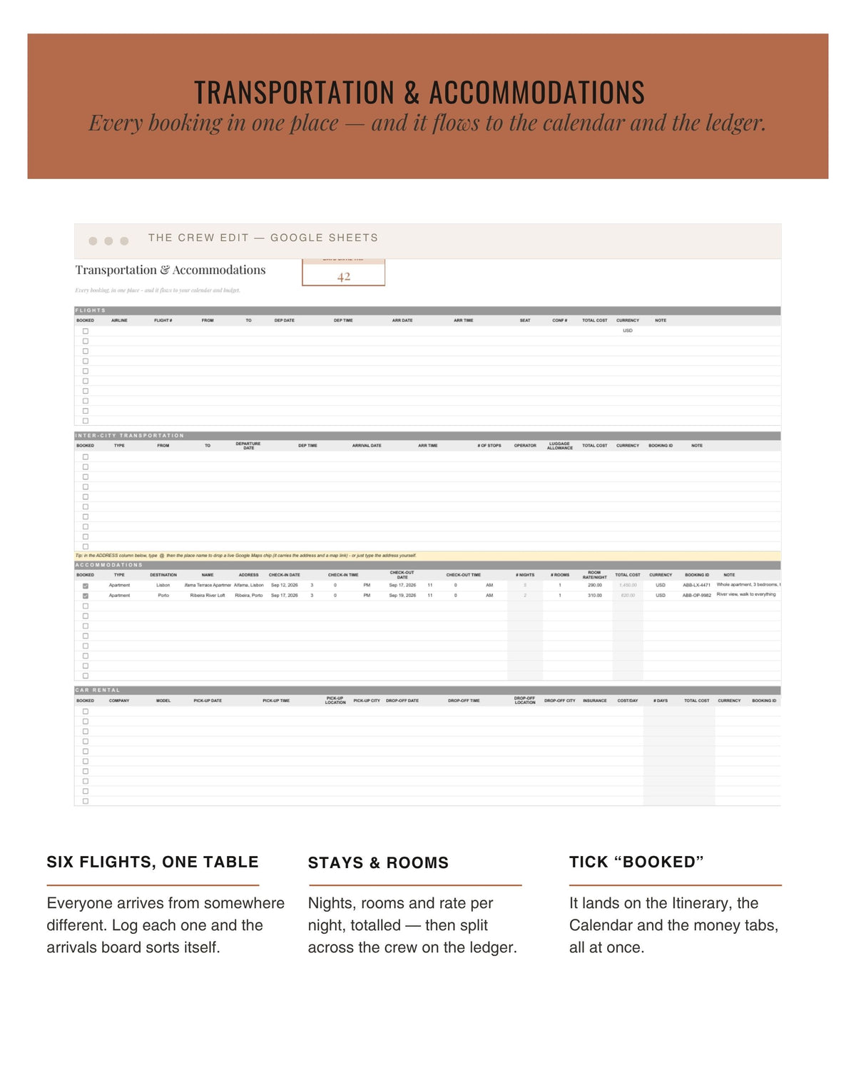 The Crew Edit transport and accommodation planner