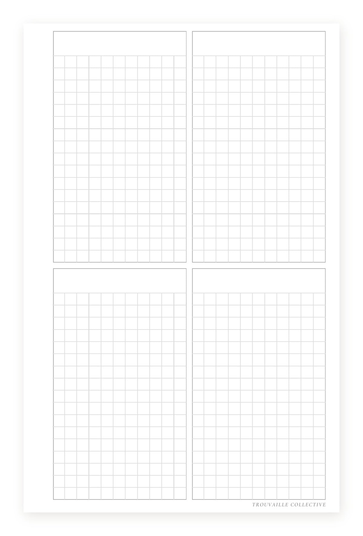 Four-Section Grid half letter discbound planner inserts — four boxed grid panels (front)