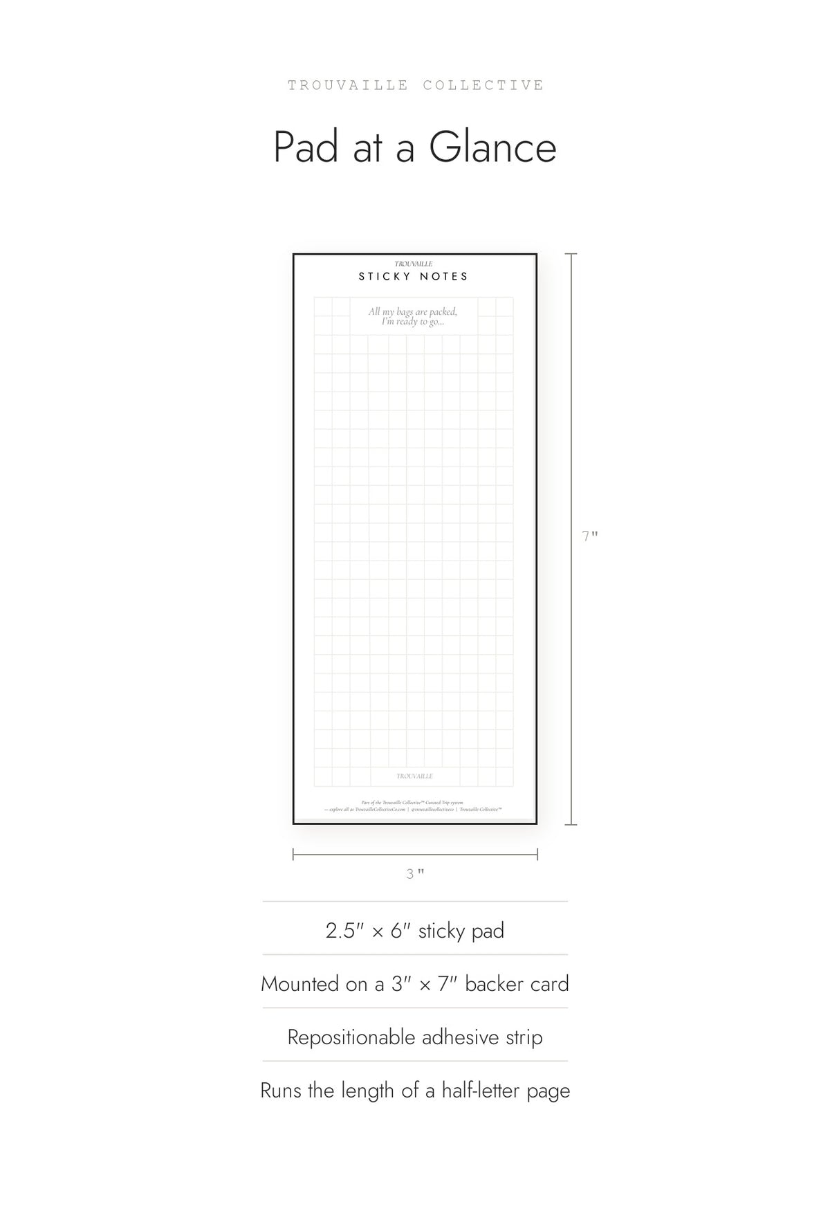 Graph sticky notes shown at 2.5 by 6 inches on a 3 by 7 inch backer card