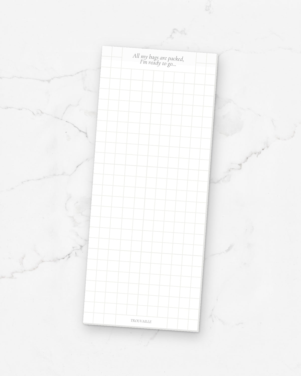 All My Bags Are Packed graph sticky note pad on white marble