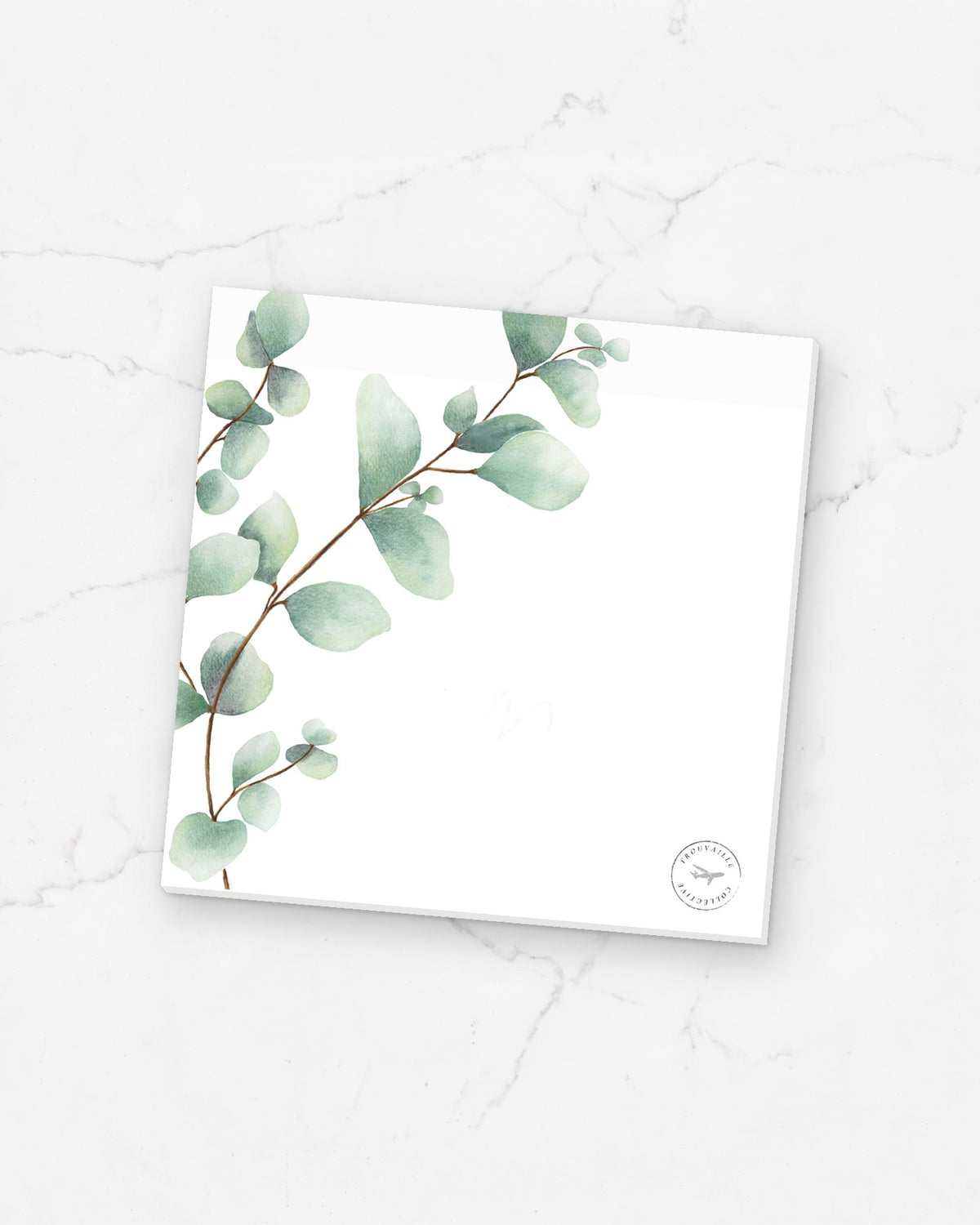 Greenery sticky note pad, 3 x 3 inch botanical-border sticky notes for planners, on white marble