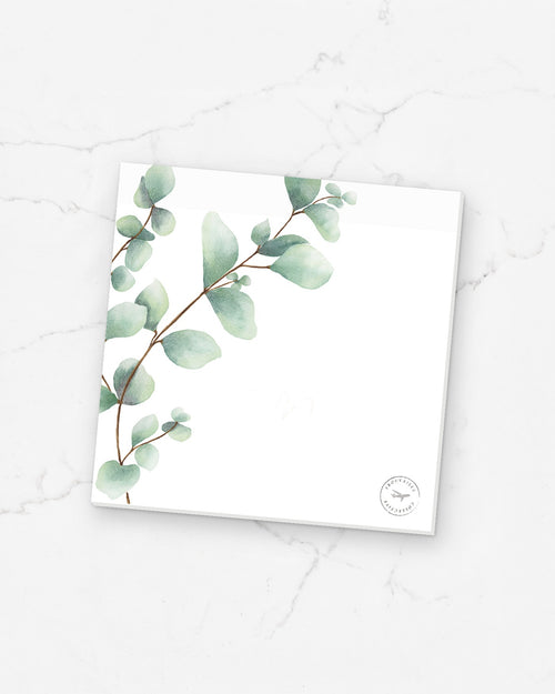 Greenery sticky note pad, 3 x 3 inch botanical-border sticky notes for planners, on white marble
