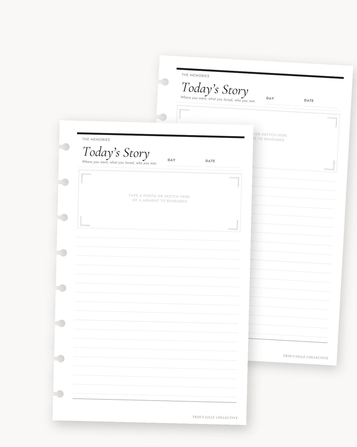 Journal Page half letter planner inserts angled in a stack of two sheets