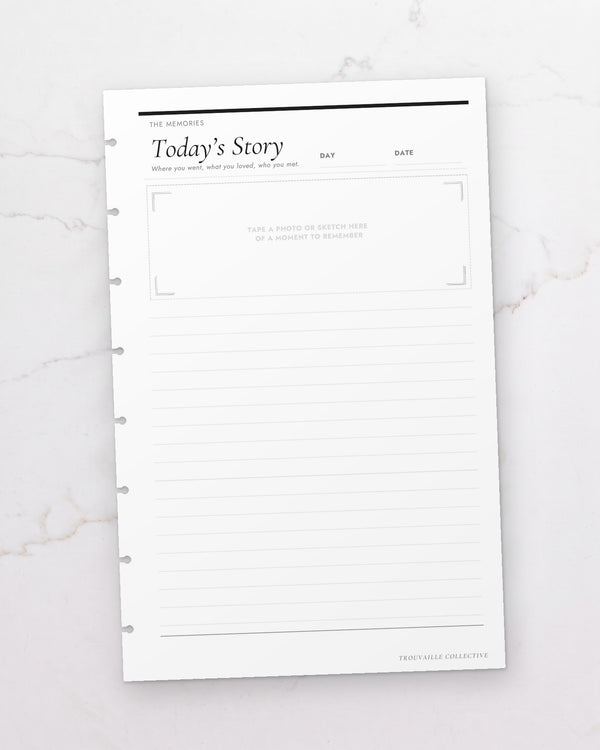 One Journal Page half letter planner insert sheet, punched for 8-disc discbound planners