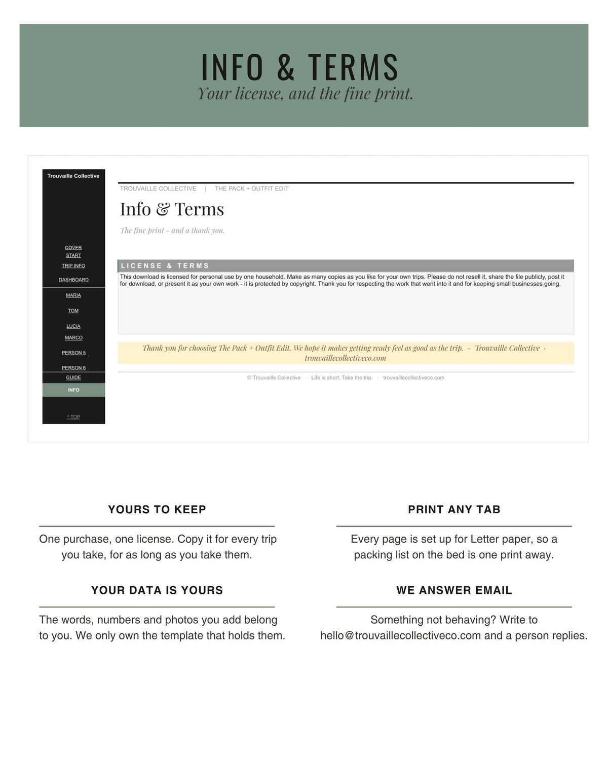 The Pack + Outfit Edit info and terms tab