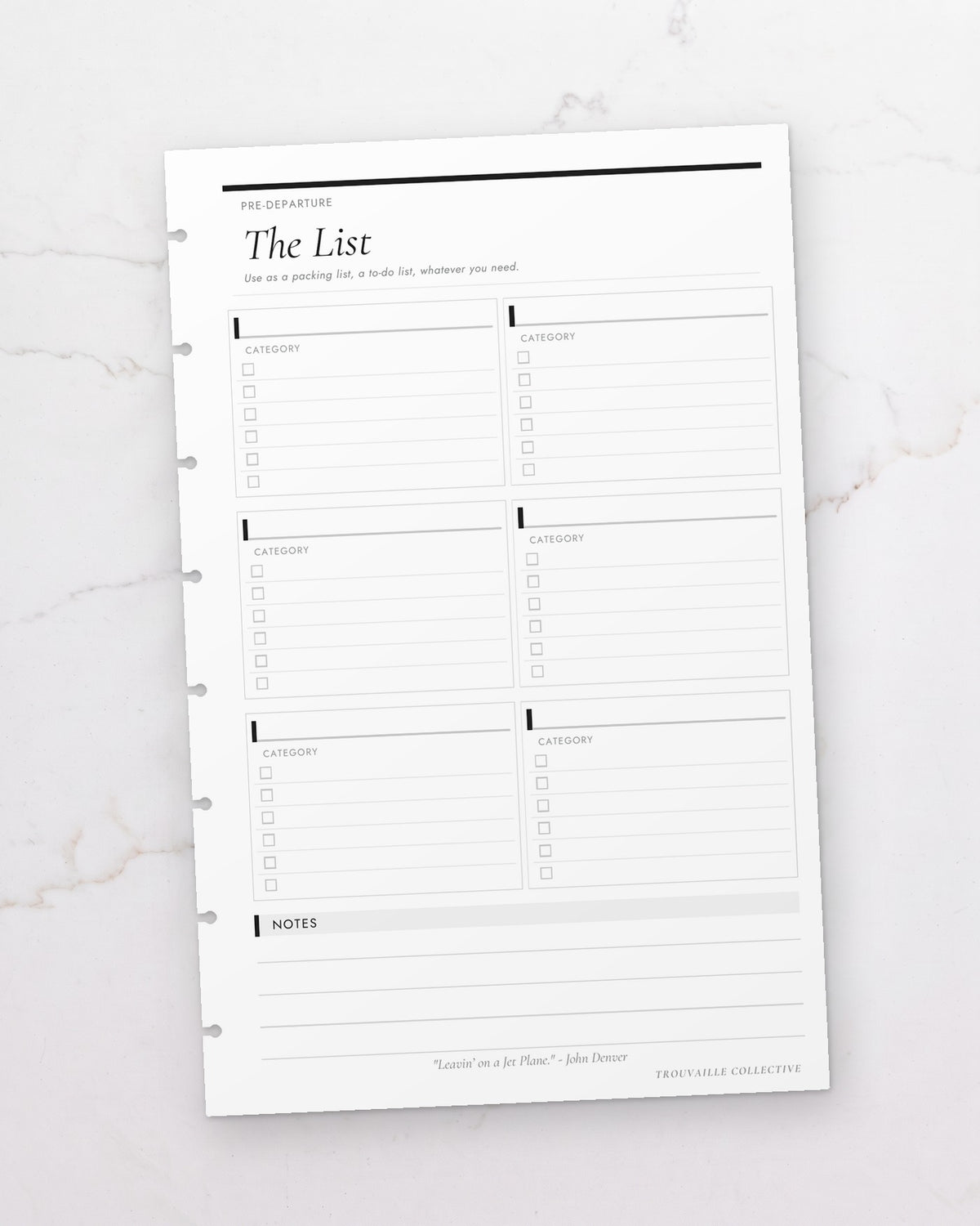 One The List half letter planner insert sheet, punched for 8-disc discbound planners