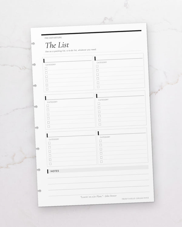 One The List half letter planner insert sheet, punched for 8-disc discbound planners