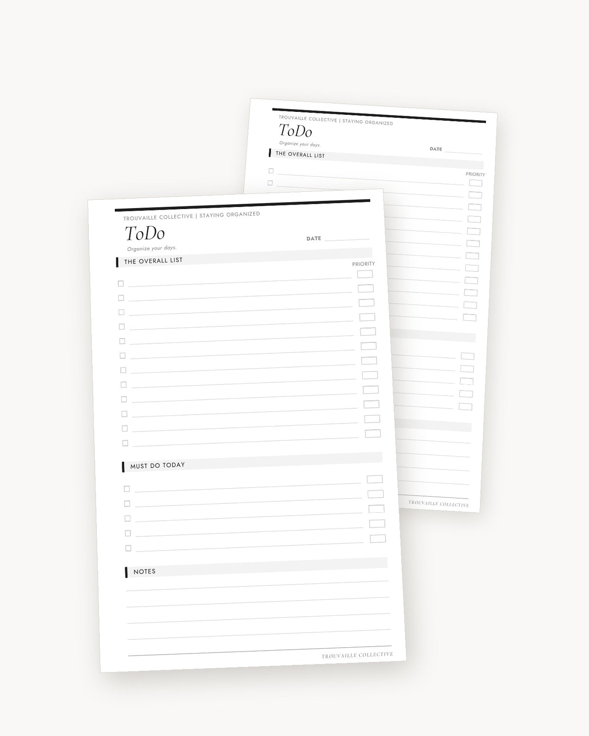 To Do half letter planner inserts angled in a stack of two sheets