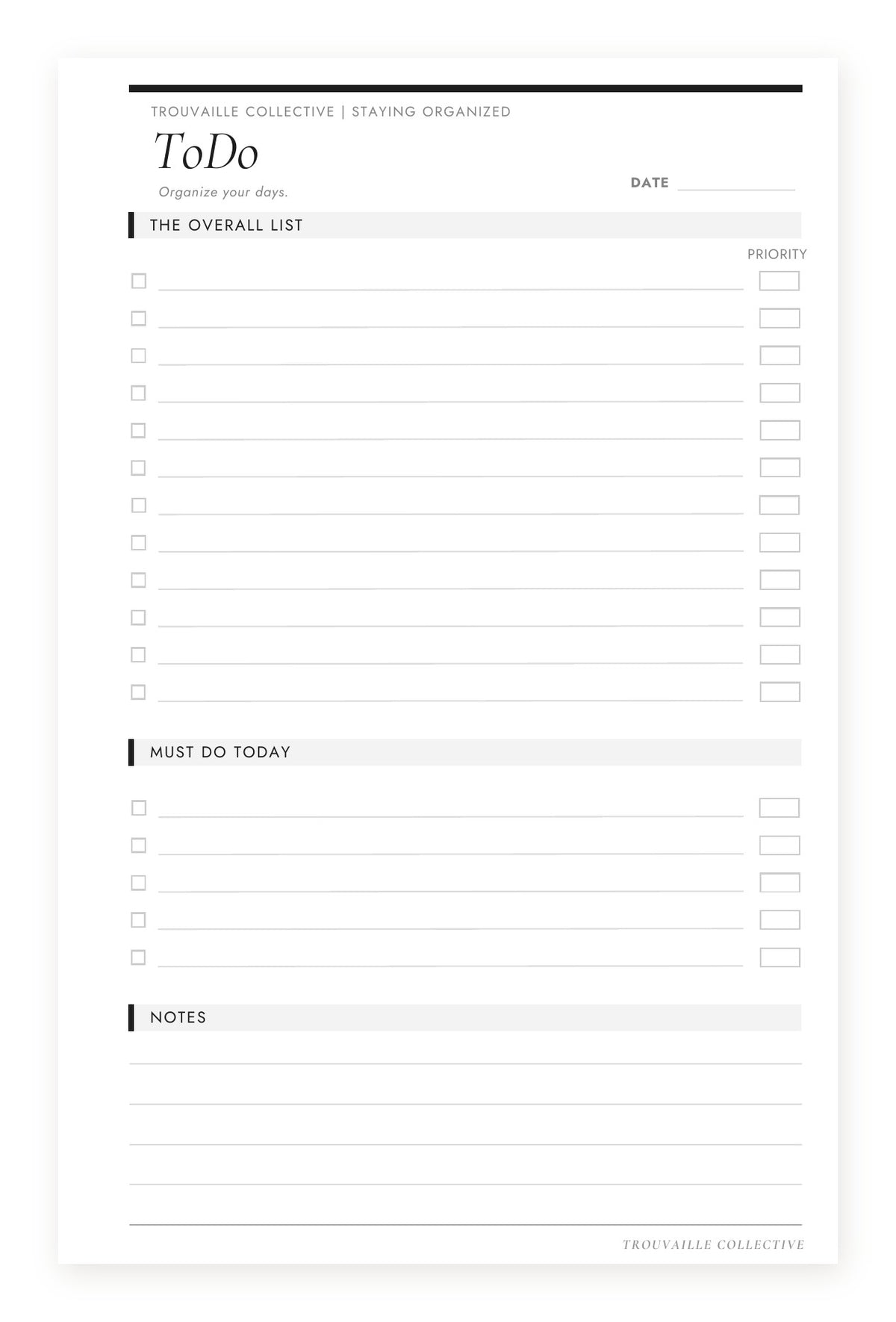 To Do half letter discbound planner inserts — priority to-do page (front)