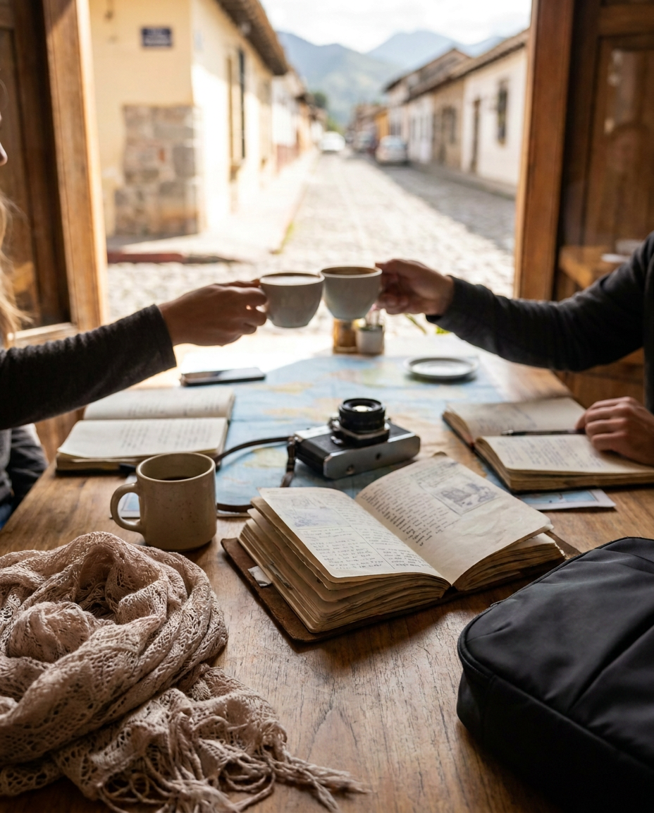 Women of the Trouvaille Collective community sharing coffee