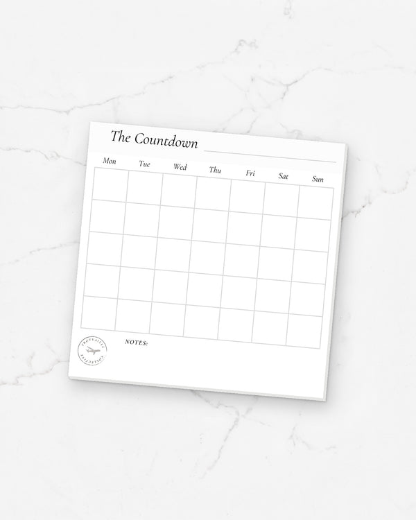 Calendar sticky note pad, 3 x 3 inch undated month-grid sticky notes for planners, on white marble