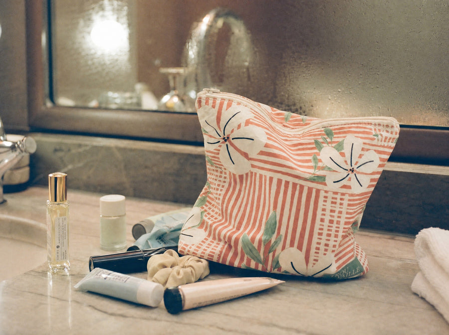 Coral Flowers Water-Resistant Accessory Bag — Small