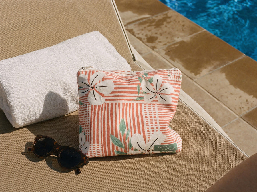 Coral Flowers Water-Resistant Accessory Bag — Small