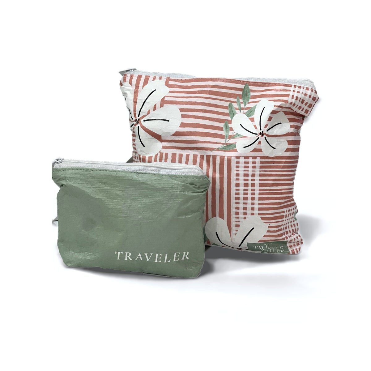 Coral Flowers Small bag paired with the Sage Mini pouch