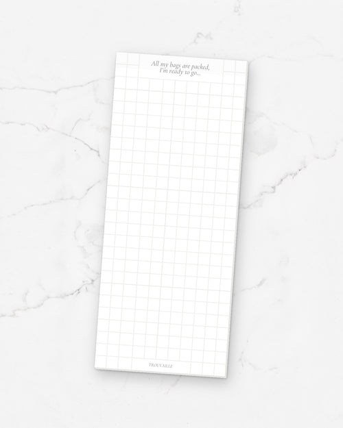 All My Bags Are Packed graph sticky note pad on white marble