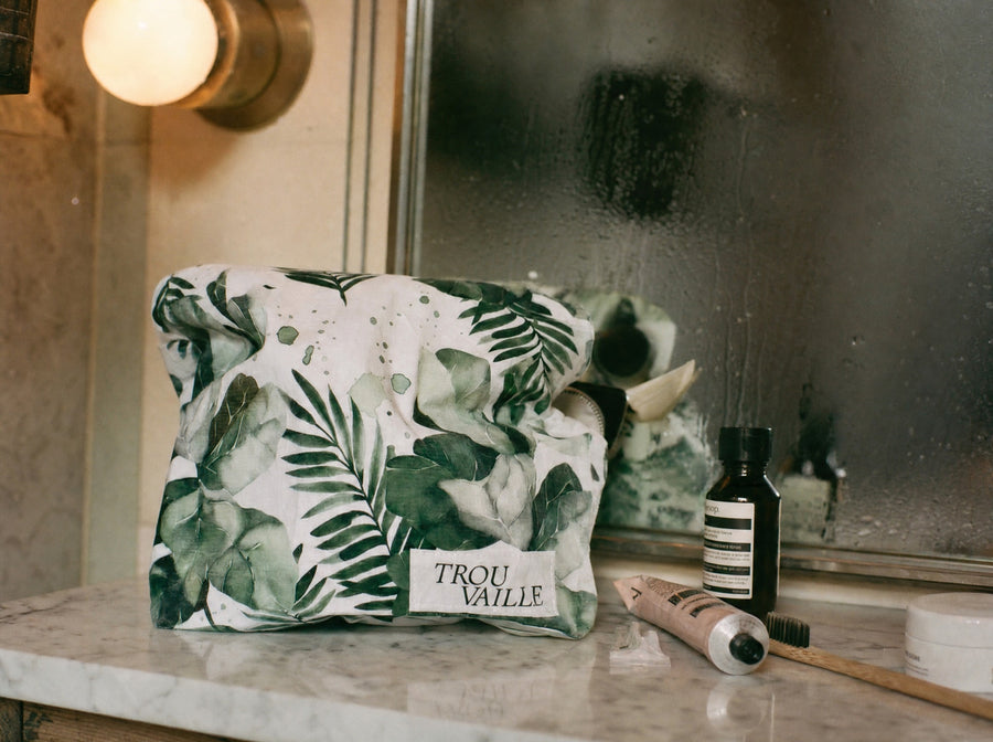 Green Leaves Water-Resistant Accessory Bag — Small