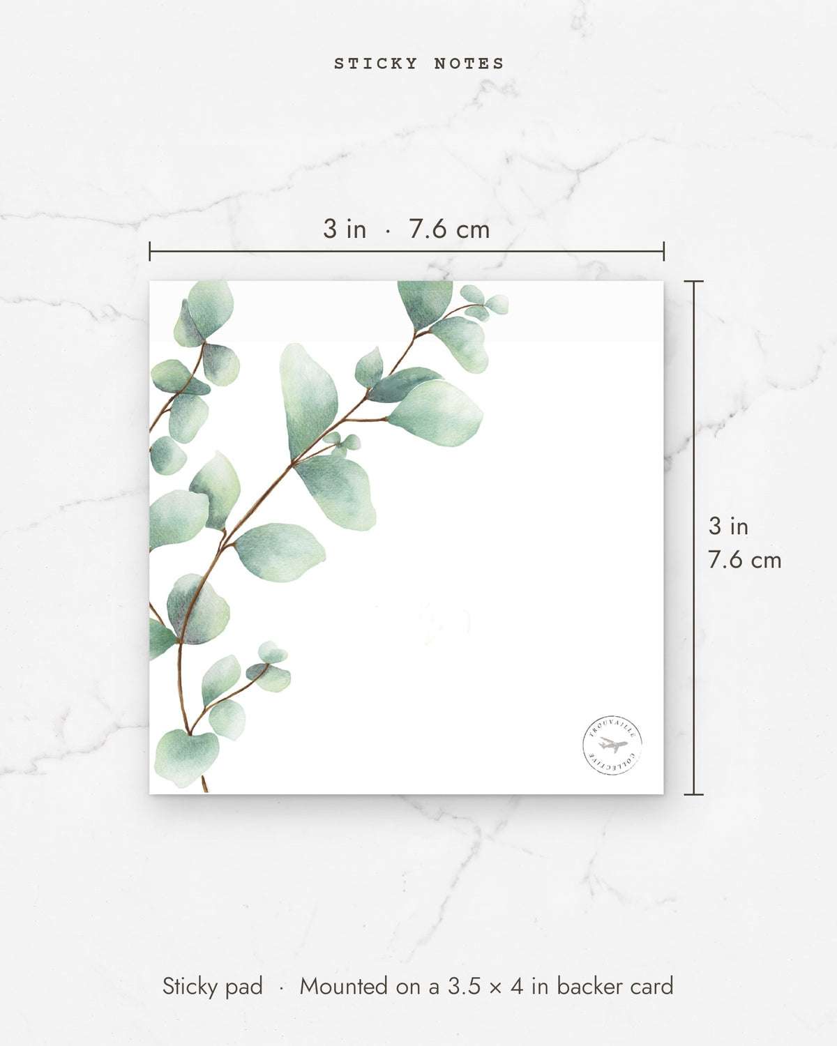 Greenery sticky note pad measures 3 x 3 inches (7.6 x 7.6 cm)