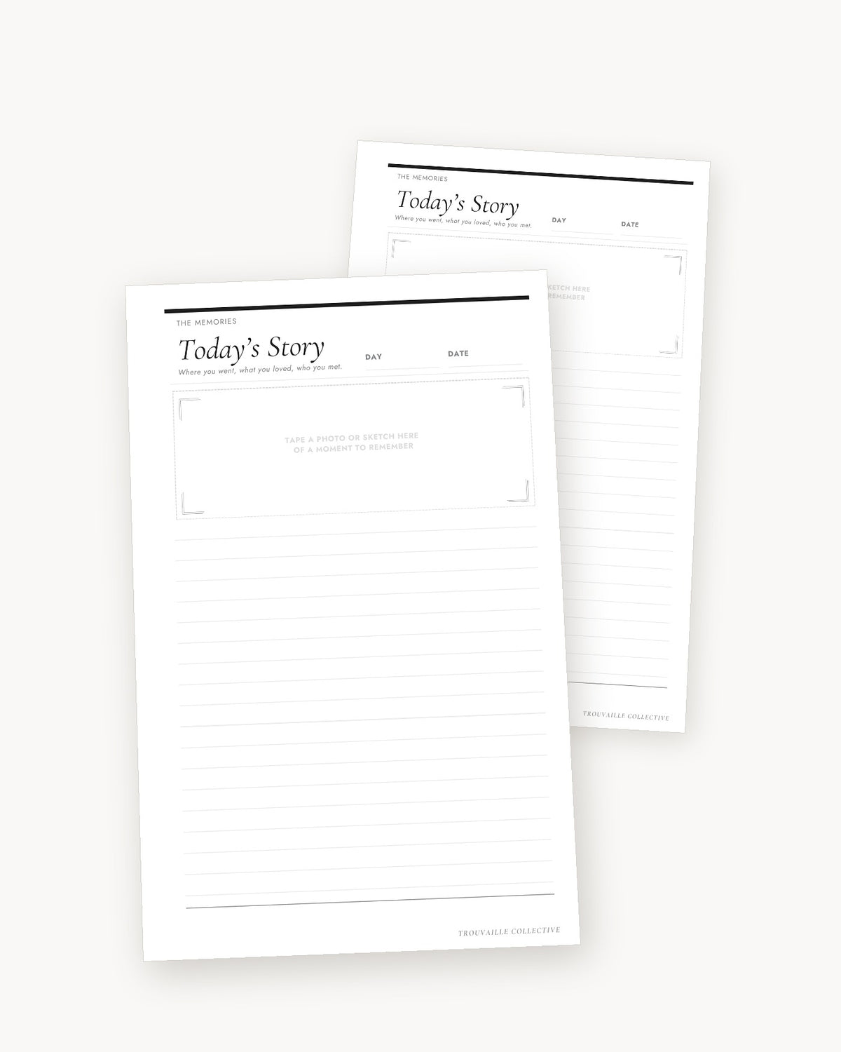 Journal Page half letter planner inserts angled in a stack of two sheets