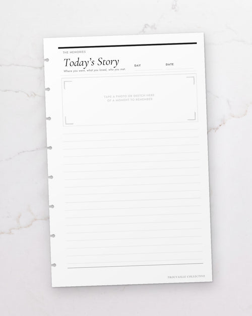 One Journal Page half letter planner insert sheet, punched for 8-disc discbound planners