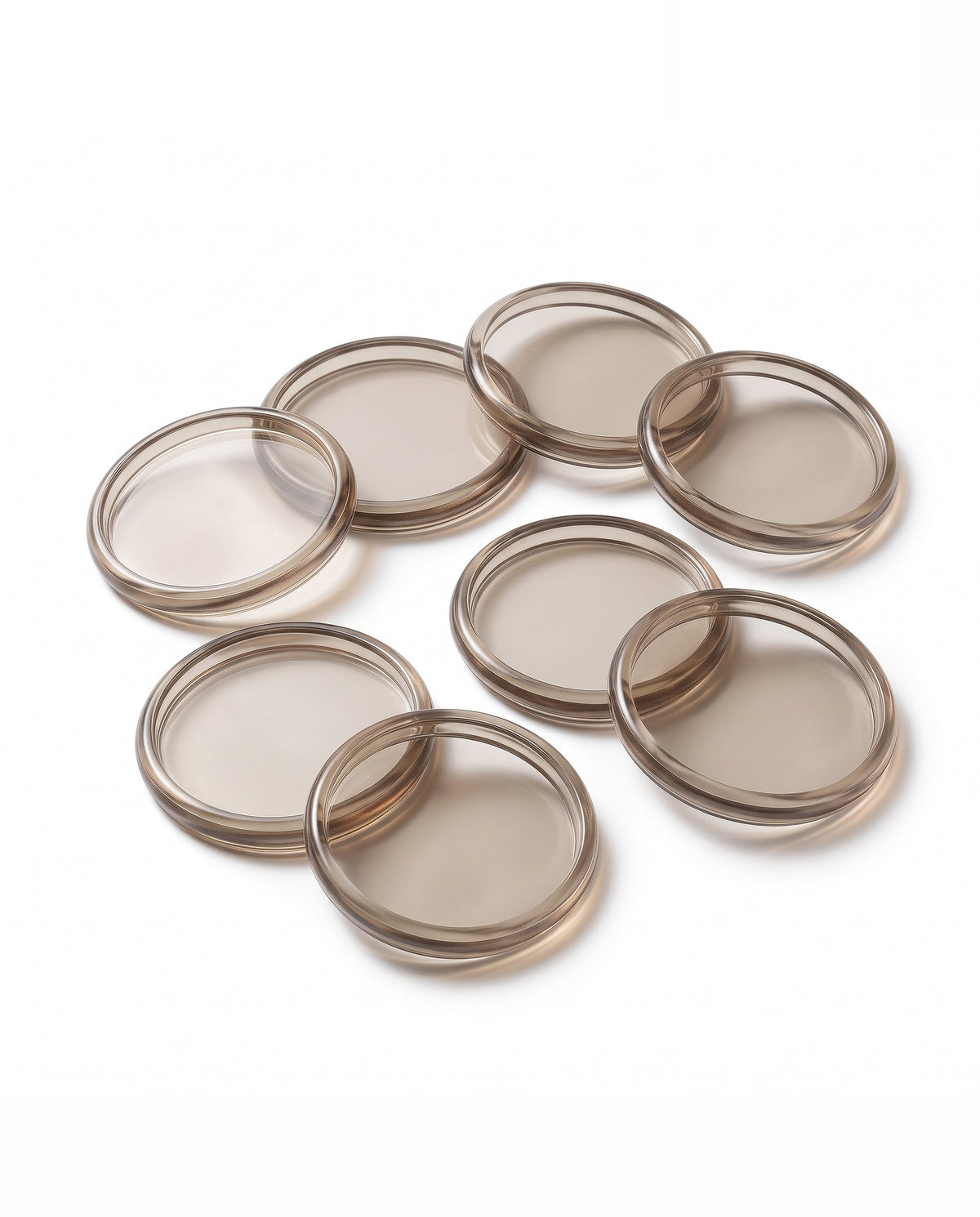 Eight translucent taupe 1 inch discbound planner discs, 28mm, the full set of 8