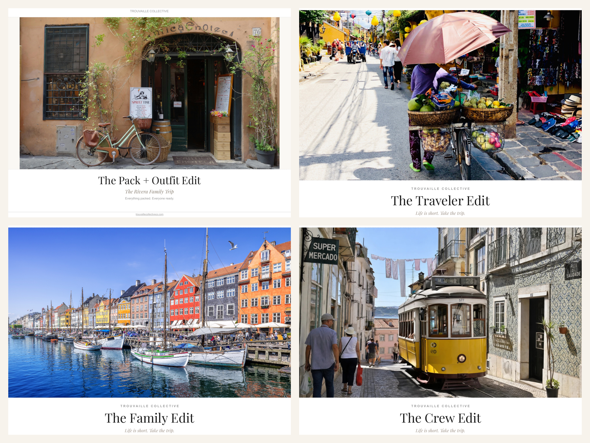 The Complete Collection — all four Trouvaille Google Sheets travel planners: the Pack, Traveler, Family, and Crew Edits