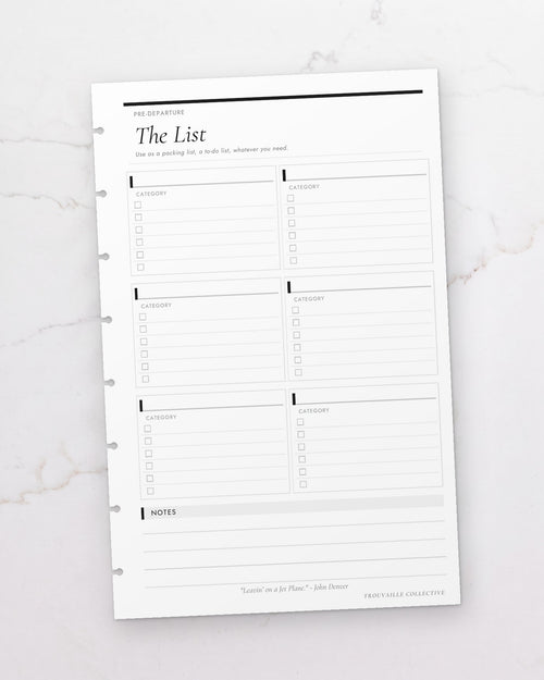 One The List half letter planner insert sheet, punched for 8-disc discbound planners