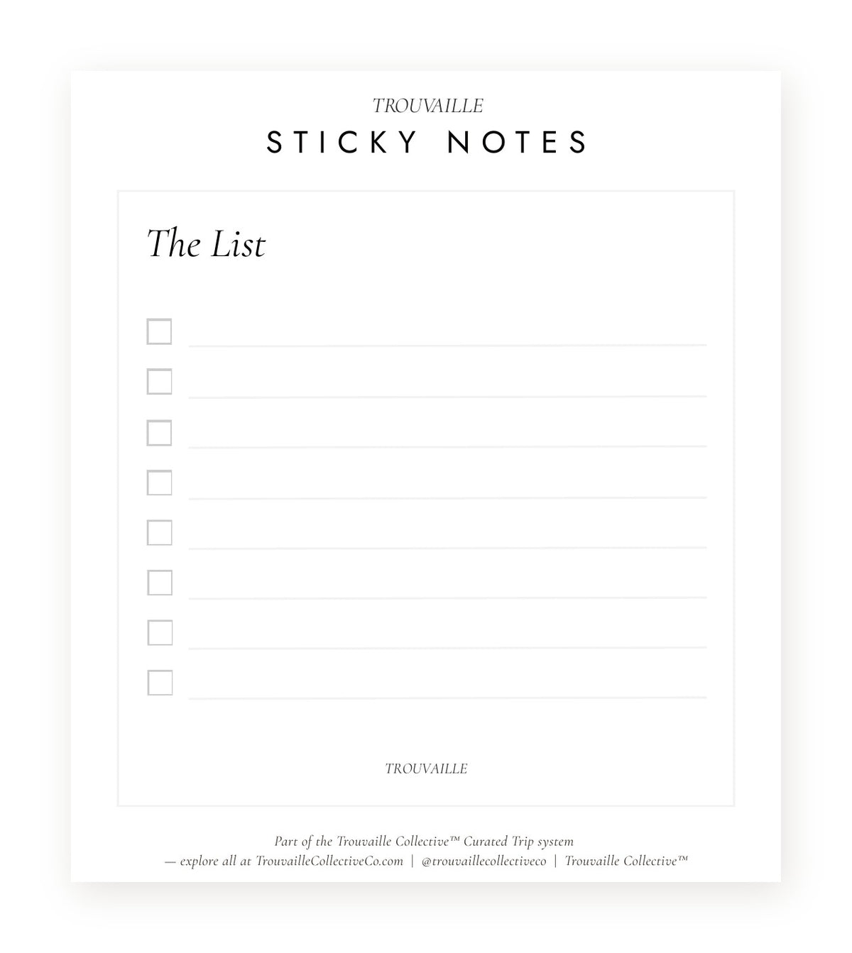 To Do sticky notes for travel planners — checkbox to-do list