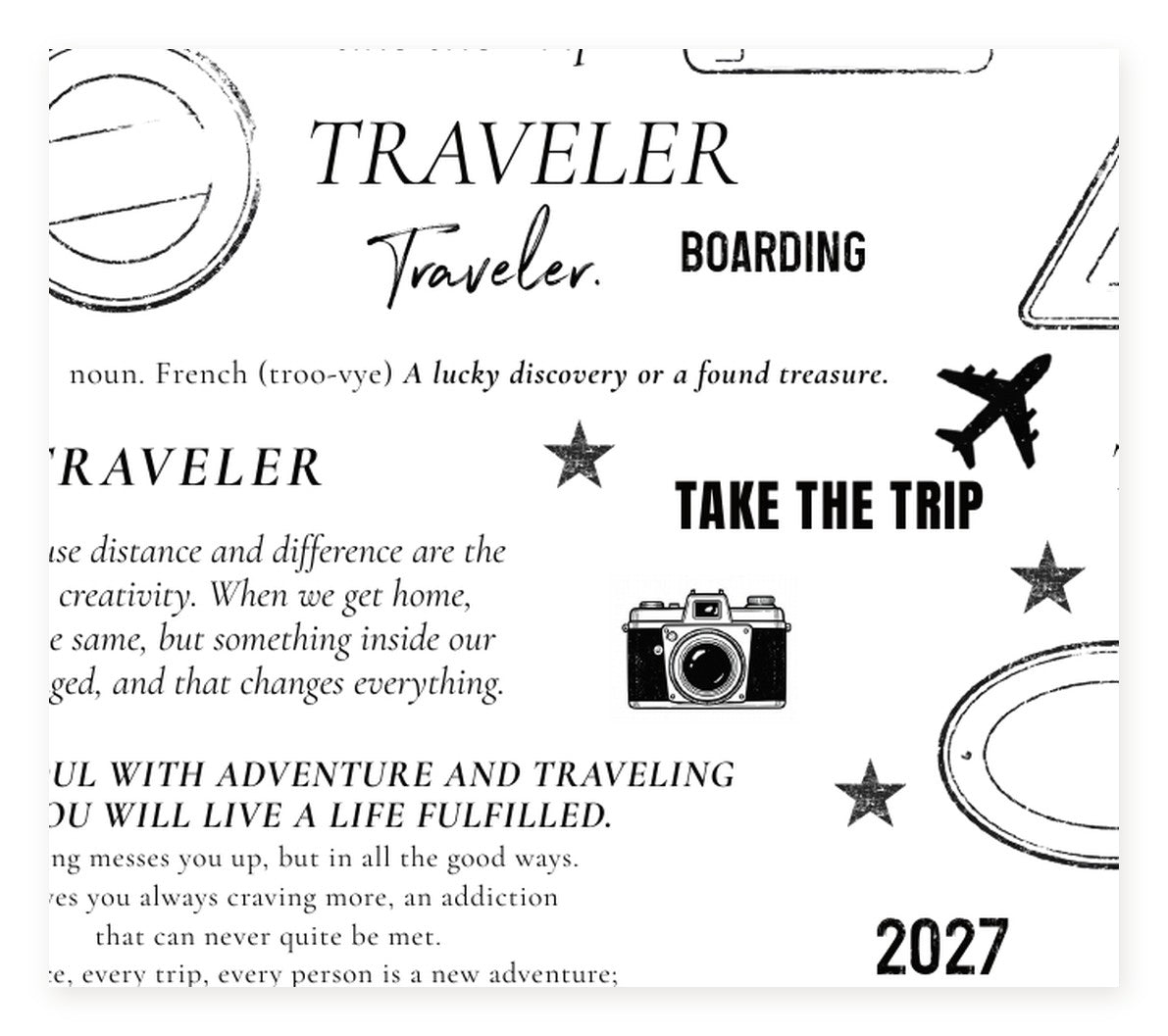 Close-up of the Travel Quotes clear sticker sheet