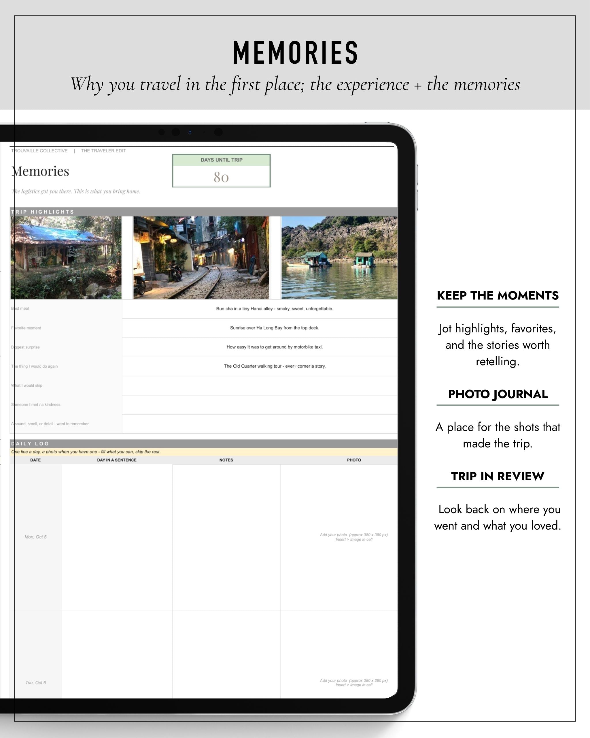 The Traveler Edit Memories tab, an in-the-moment travel journal for your trip
