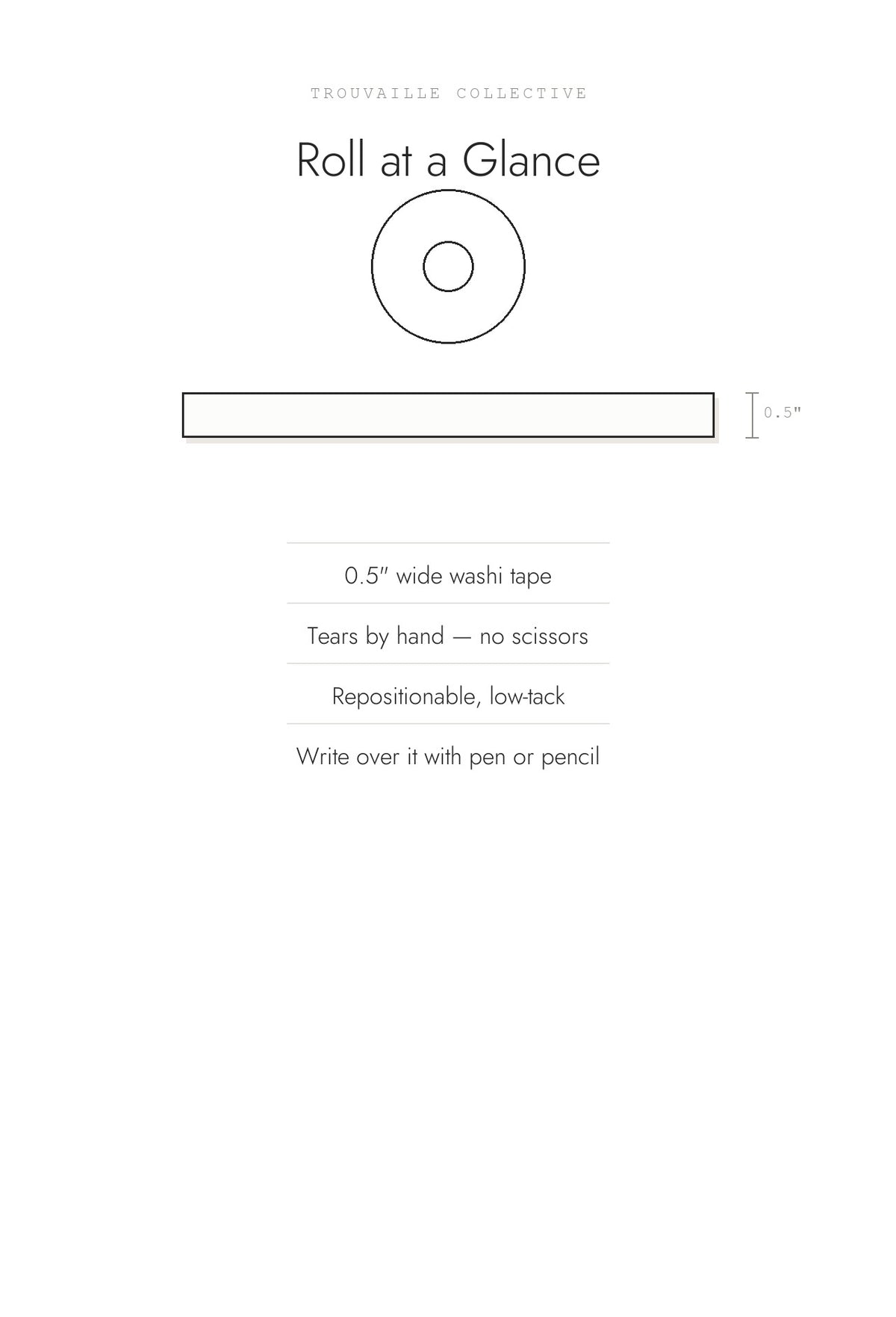 Size guide: half-inch wide washi tape, tears by hand
